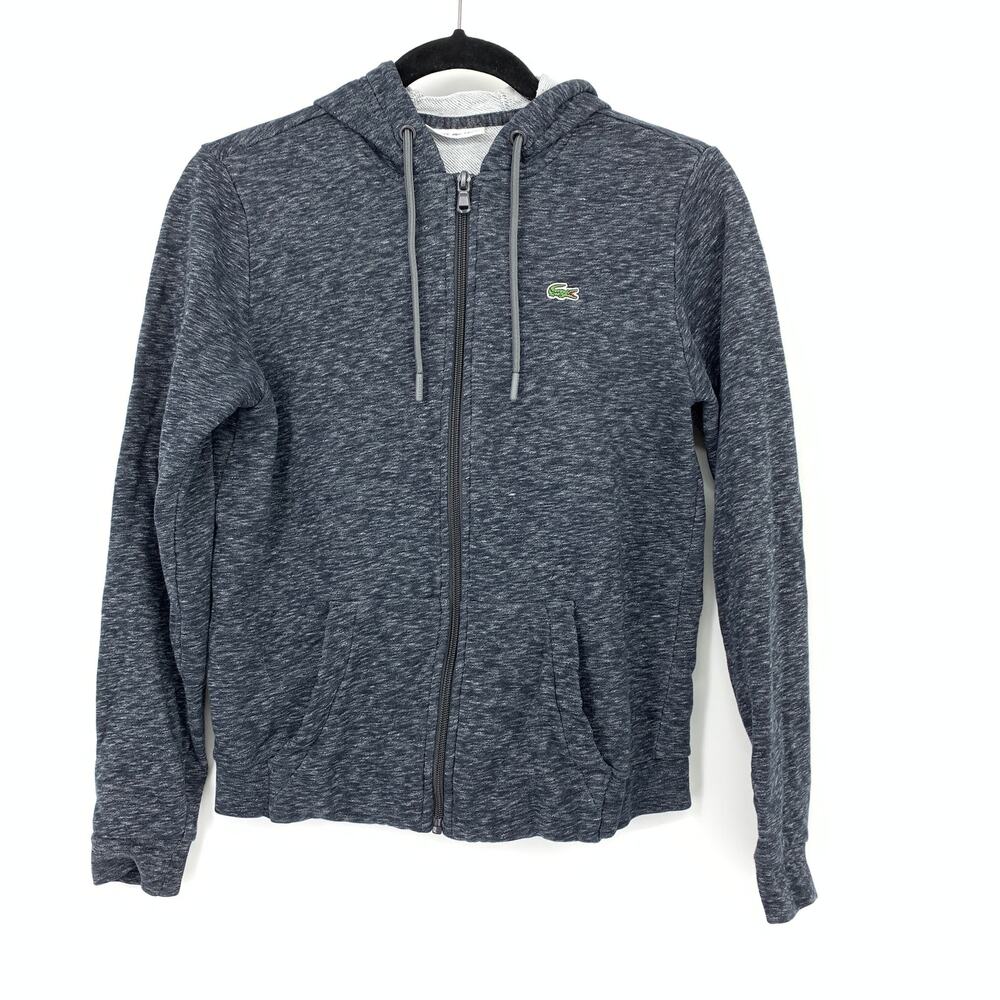 Lacoste Gray Zip Hoodie Womens Crocodile Logo Full Zip Sweatshirt Size 32 US S